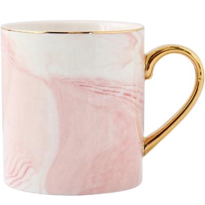 China Phnom Penh Tea Milk Cups Marble Pattern Gray Pink Colors Travel Coffee Mug Disposable Gold Handle Cup and Ceramic Mugs Gifts for sale