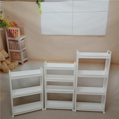 China Modern Design Crevice Multifunctional Viable Storage Rack White Plastic Movable Finished Shelf for sale