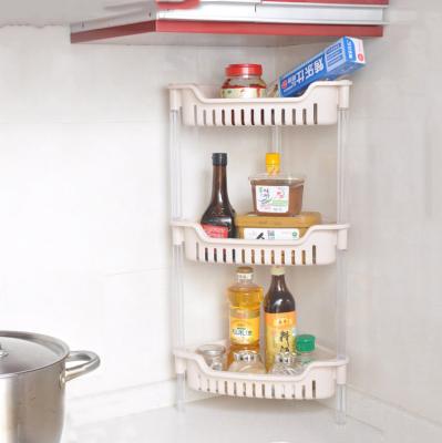 China 3 Layers Bathroom Shelf Floor Storage Rack Multi-Functional Bathroom Kitchen Toilet Shelf Viable Beige Storage Rack for sale