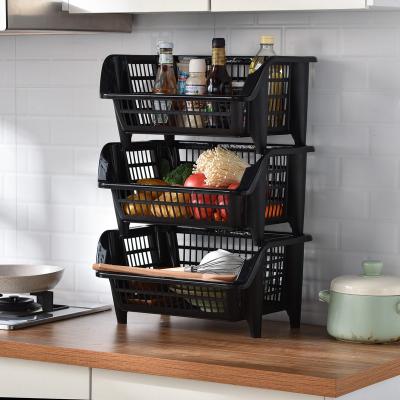 China Wholesale Multilayer Viable Storage Shelf Plastic Stackable Kitchen Baskets Vegetable Storage Rack for sale