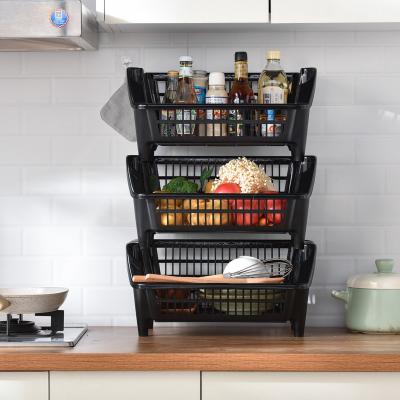 China Customized Sustainable Plastic Stackable Kitchen Shelf Rack Storage Rack Multi Tiers Baskets Organizer for sale