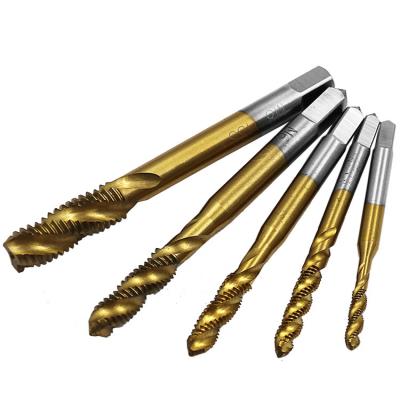 China Tapping Tool High Quality Titanium Coated HS Spiral Spline Taps OEM Thread Tool Machine Tapping Screw Tap Set Titanium Spiral Spline Drill Taps for sale