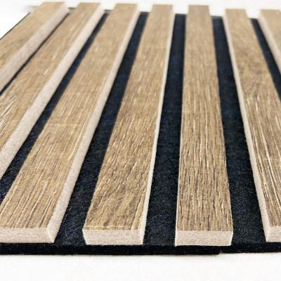 China Modern Interior Slats Pet And Wooden Soundproof Grooved Panel Acoustic Panel For Function Room for sale