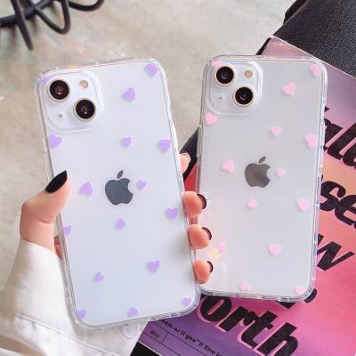 China Cute Clear Shockproof TPU Heart Phone Case For iPhone 11 Pro Transparent Phone Case For iPhone 13 Pro Max for sale