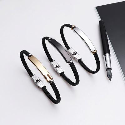 China Fashion Couples Jewelry Romantic Hot Selling Simple Customizable Woven Leather Bracelet Stainless Steel Bracelet for sale