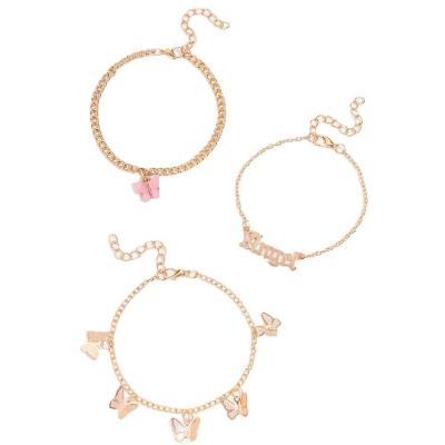 China European women's foot pendant ornaments and American butterfly simple sweet acrylic angel flower butterfly tassel anklet chain set of 3 pieces for sale