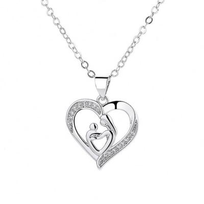 China Women's love mother-child heart-shaped embrace European style and female American pendant micro-inlaid fashion fashion necklace creative host for sale