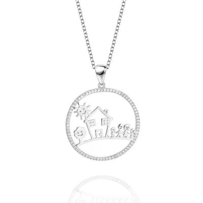 China Women's manufacturer new happy family necklace s925 sterling silver korean pendant ornament for sale