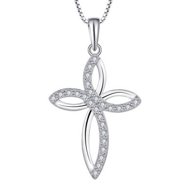 China Fashion Silver White Cubic Zirconia Wholesale Women's CZ Charm Infinity Cross Pendant Necklace 925 Jewelry Sets 925 Silver for sale