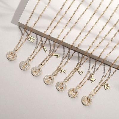 China FASHIONABLE S925 Sterling Silver Round Women Necklace Creative Design Hollowed Out 26 Letter English Necklace for sale