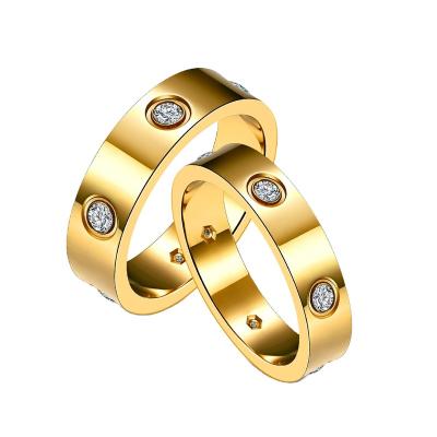 China Environmental Friendly Fashion Stainless Steel Gold Love Ring Men Ladies High Quality Pink Crystal Rings Luxury Brand Jewelry for sale