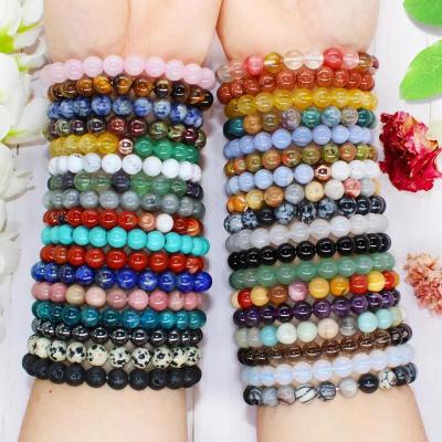 China Elastic Gemstone 4 6 8mm Genuine TRENDY Crystal Stretch Stone Bead Bracelets for Women and Men for sale