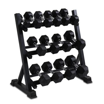 China Small Footprint Three-Layer Dumbbell Rack Hexagonal Fitness Equipment Commercial Dumbbell Set With Rack for sale