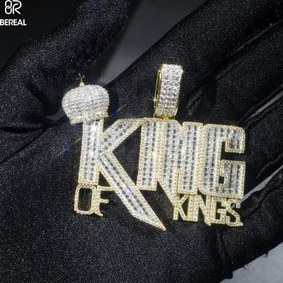 China CLASSIC King Of King Letter VVS Moissanite Diamond Pendant Factory Outlet Gold Plated 925 Silver For Cuban Link Hip Hop Custom Necklace for sale