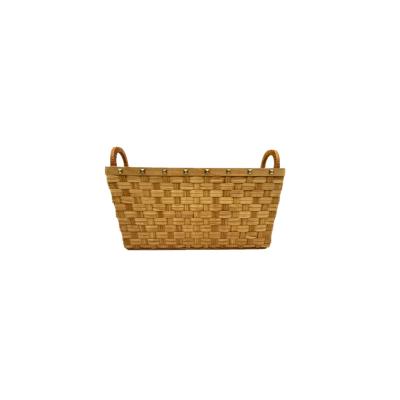 China 100% Sustainable Handmade Weave Basket Rectangle Two Color Yellow And Brown Wicker Vegetable Storage Basket for sale