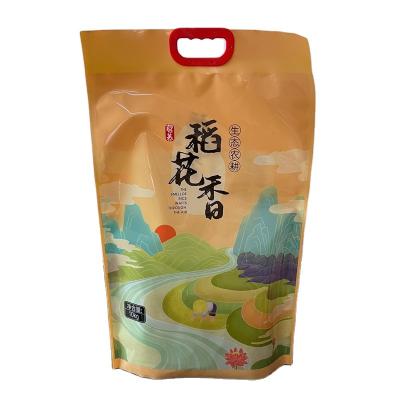 China Convenient Recyclable Rice Bag Grip Holder Currency Packaging Waterproof Handle 10kg Pouch for sale