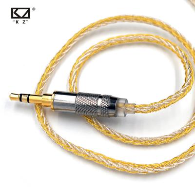 China Car KZ Gold Silver Braided Cable Earphone Accessories Sound Transmission Wire Replacement Upgraded Audio Cable 3.5mm Gold Plug 2 Pin for sale