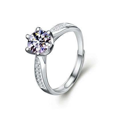 China Moissanite Sterling Silver Diamond Opening Six Claw Ring 925 Ct Ring 925 Wedding Couple's Jewelry for sale