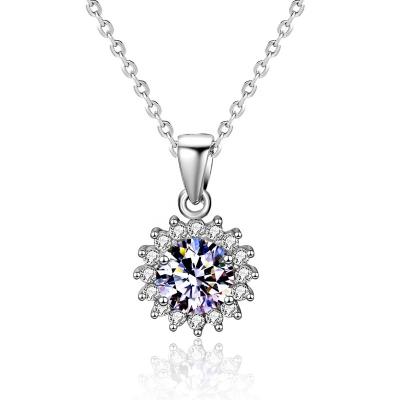 China Birthday Sunflower Necklace NEW 925 Sterling Silver Lady INS Moissanite Diamond Flower Clavicle Necklace Gift Pendant Jewelry for sale