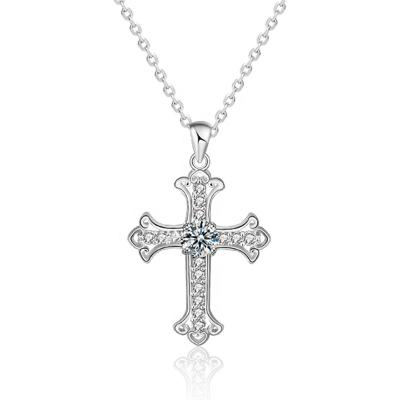 China Clavicle Diamond Moissanite Anniversary Original 925 Sterling Silver Necklace Single Cross Pendant Necklace for sale