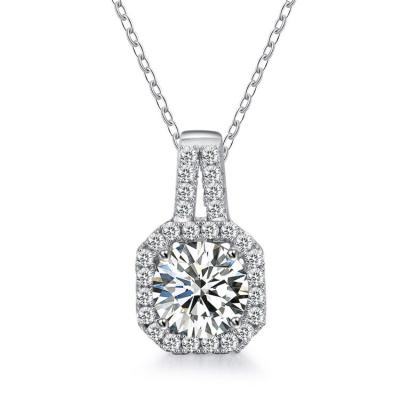 China European and American Square Diamond Necklace Anniversary 925 Sterling Silver Moissanite Diamond Princess Necklace for Women Clavicle for sale