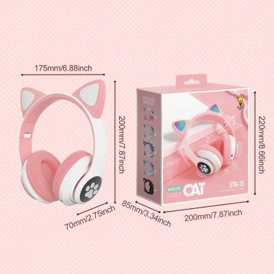 China Perfect Sound Cute Glowing Cat Ear Headphones Headset Led Foldable Wireless Headphones for sale