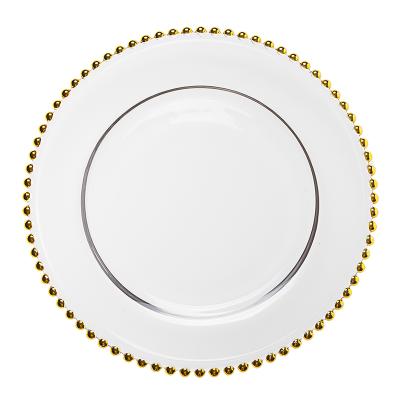 China Hosen Viable 28 Ready To Ship Gold Clear Rim Cheap Bulk Wedding Beaded Charger Plate Wholesale for sale