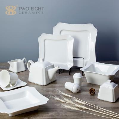 China Sustainable Eco - Friendly Hotel Restaurant Porcelain Dinnerware Square Dinner Sets , Square Dinner Set# for sale