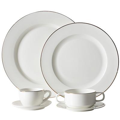 China New Hotel Item Sustainable Western Bone China Dinnerware Royal Bone China , Gold Rim Dinnerware Set | for sale