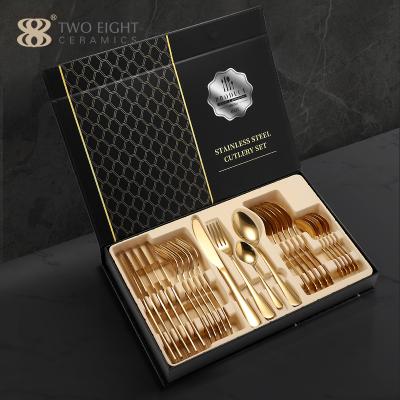 China Sustainable Hot Selling 24 Pcs Gifts Set Western Dinnerware Colorful 304 Stainless Steel Flatware Set With Box 24 Pcs Flatware Set for sale