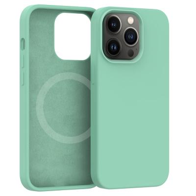 China Shockproof Magnetic Radio Phone Case Filling Liquid Silicone For Pro 13 12 Max Phone 14 Series Light Green for sale