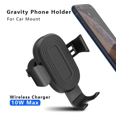 China Phone Holder 10W Car Mount Gravity Cell Phone Fast Wireless Charging Holder with Clip or Suction for Air Vent Dash Windshield for sale