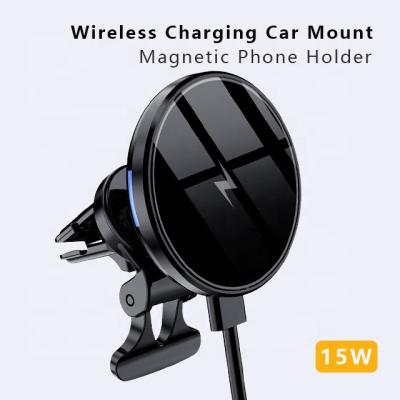 China 15W Magnetic Car Mount Charger Wireless Charging Phone Holder for Car LED, Dashboard Compatible with iPhone for sale