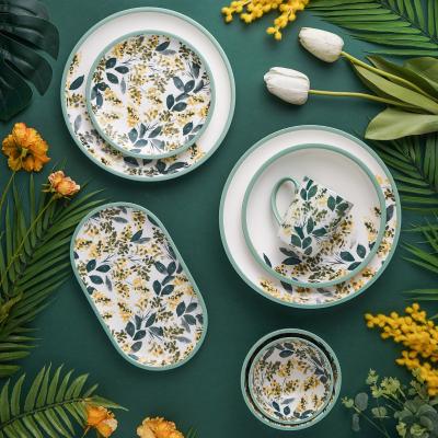 China Sustainable French Pastoral Style Household Dinnerware Set Fresh Flower Ceramic Dish for sale