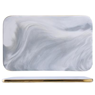 China Phnom Penh Style Dish Dinner Plate Melamine Dish Pastry Tray Nordic Viable Marble Western Dish Rectangular Dish Bread Tray for sale