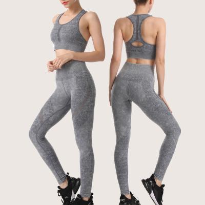 China Jacquard Acid Wash Yoga Bra Hollow Back QUICK DRY Seamless Lift Up Fitness Energy Bra Gym Legging 2 Piece Set for sale