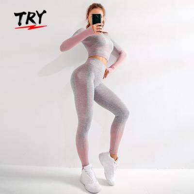 China TZ999 Antibacterial Custom Yoga Legging Set Seamless Long Sleeve Leggings Women Gym Yoga Top Set Fitness Crop for sale