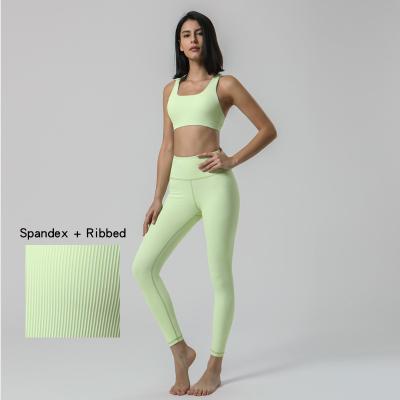 China Plus Size Fitness Women Ribbed Lift Up Sports Bra Yoga Set High Waist 100% Proof Workout Legging Gym Squat Set for sale