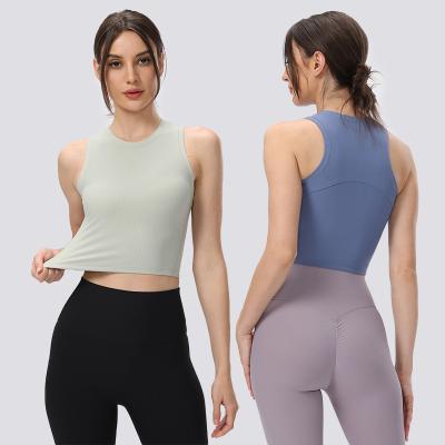 China Plus Size E3700 Ribbed Racerback Cropped Top Contoured Line Up Fitness High Impact Elastic Tank Top For Women for sale