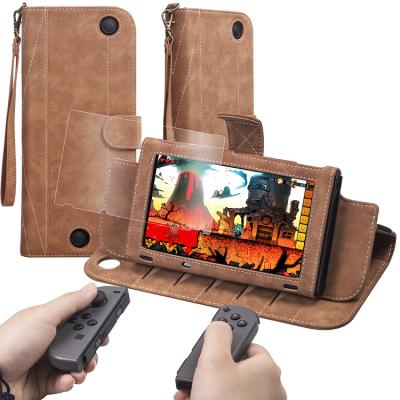 China Eco-Friendly Leather For Nintendo Switch Cover Flip Leather Wallet Case With Card Slots Magnetic Closure And Wrist Strap for sale