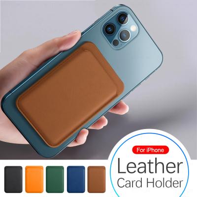 China Business Style Leather Business Magnetic Card Holder For iPhone 12 pro Max Back Wallet Card Pocket For iPhone 12 Mini Case Not Magsafing for sale