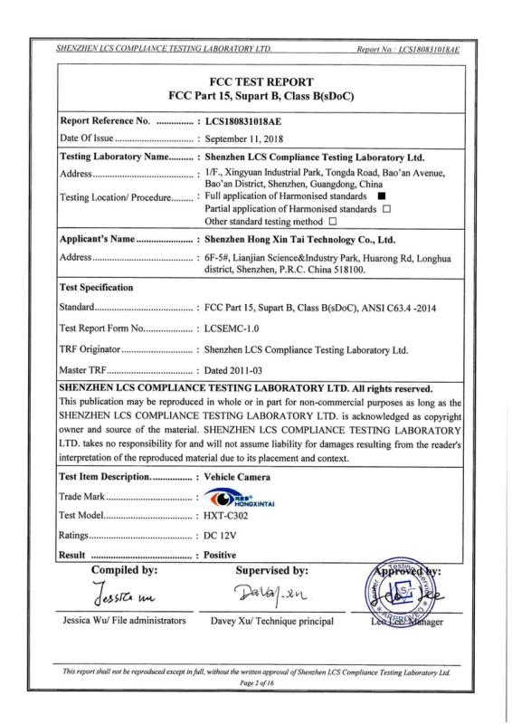 FCC - Shenzhen Hongxintai Technology Co., Ltd.