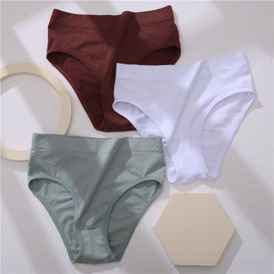 China 2111 Antibacterial Women's High Waist Briefs Solid Color Thong Seamless Cotton Comfortable Underwear for sale