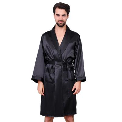 China 2201 Comfortable Faux Satin Sleepwear Silk Men's Sleepwear Bathrobe Plus Size Solid Color Pajama Nightgown Summer Long Robes For Men for sale