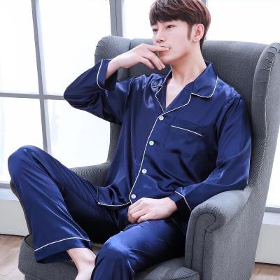 China Summer Faux Pajamas Sets Design Silk Elastic Pajamas Solid Mens Sleepwear Pajamas Comfortable Satin Sleepwear 2201 for sale