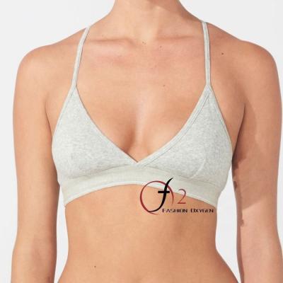 China Antibacterial sports bralette second skin soft stretch cotton breathe fabric bralette customized logo belt ladies model new bra for sale