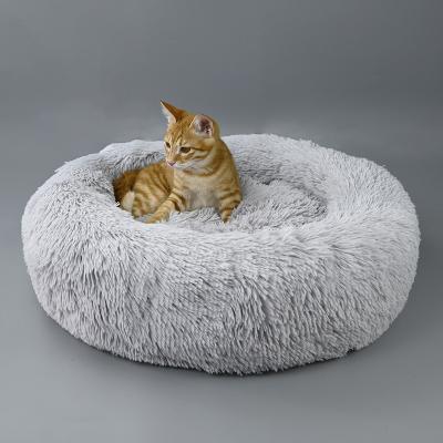 China Round Breathable Plush Cushion Comfort Wholesale Custom Luxury Pet Soothing Original Cat Dog Sofa Bed Cute Cat Bed Donut New Design for sale