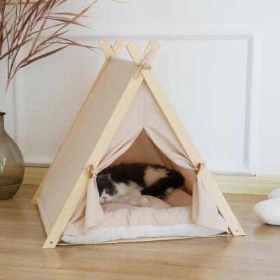 China Pet Tent Nest Canopy Design Log Cabin Safety Breathable Elevated Pet House Cat Bed for sale