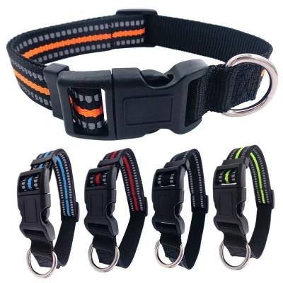 China Viable Wholesale Plain Nylon Reflective Dog Cat Pet Collar Soft Neoprene Padded Adjustable Nylon Reflective Collar For Dog for sale