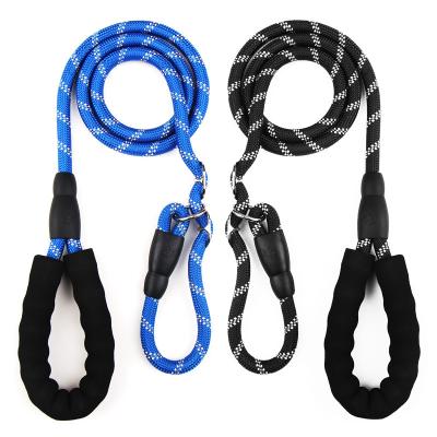 China Customized Strong Durable Polyester Rope Dog Leash Reflective Yarns Strong Durable Dog Leash With Padded Handle For Medium Large Dogs for sale